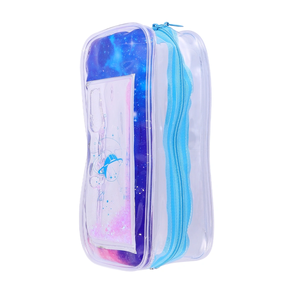 1Pc Creative Pencil Case Transparent Sequin Bag Fashion Stationery Organizer for Girl School Office (Blue Plane,Box)