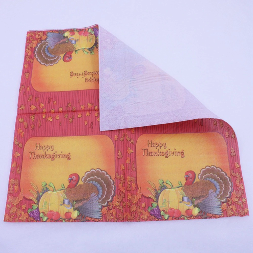 40pcs Thanksgiving Day Printed Napkins Cartoon Turkey Tissue Dinner Paper Towel Party Supplies (Pattern 1)