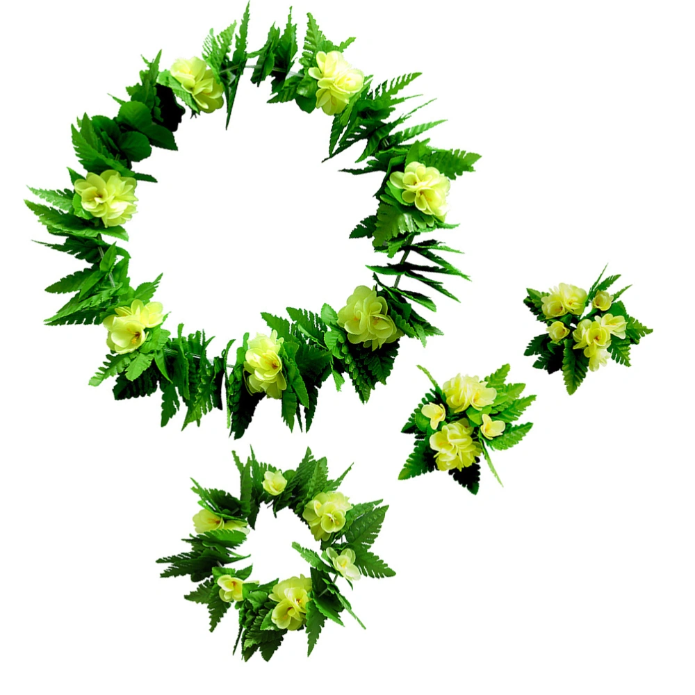 5pcs Sunflower Green Leaf Skirt Decorative Leaf Skirt Party Costume Hawaii Garland Wristband Headdess (Yellow, Adults Style, Sunflower Leaf Skirt and Green Leaf Garland)