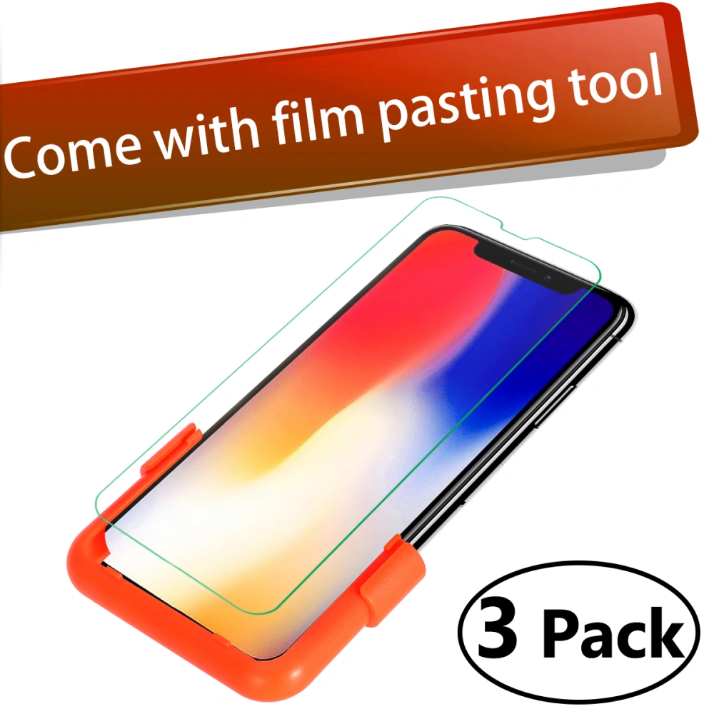 Foxnovo 3pcs Tempered Glass Screen Protector 3D Touch Clear 0.33mm Glass Screen Protector Easy Installation Bubble Free for iPhone X iPhone 10 with Film Pasting Tool