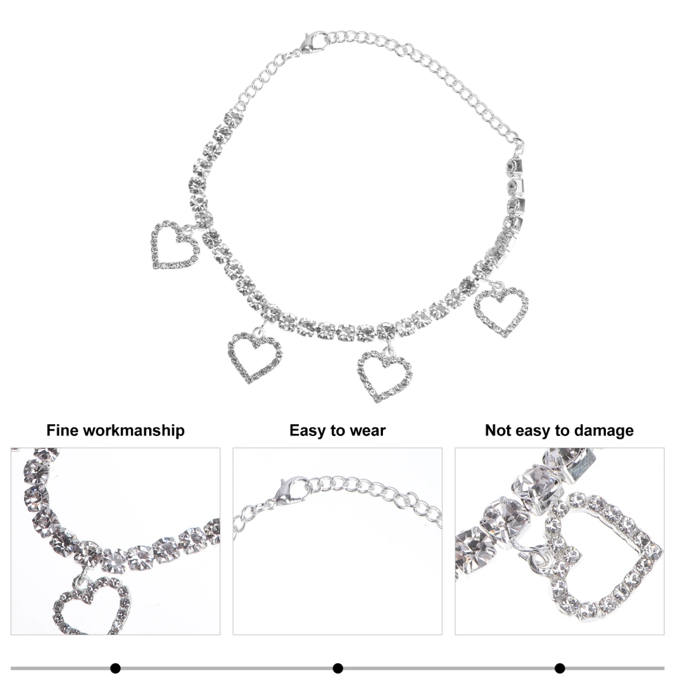 1PC All-match Female Foot Chain Rhinestone Inlaid Heart-shaped Pendant Anklet