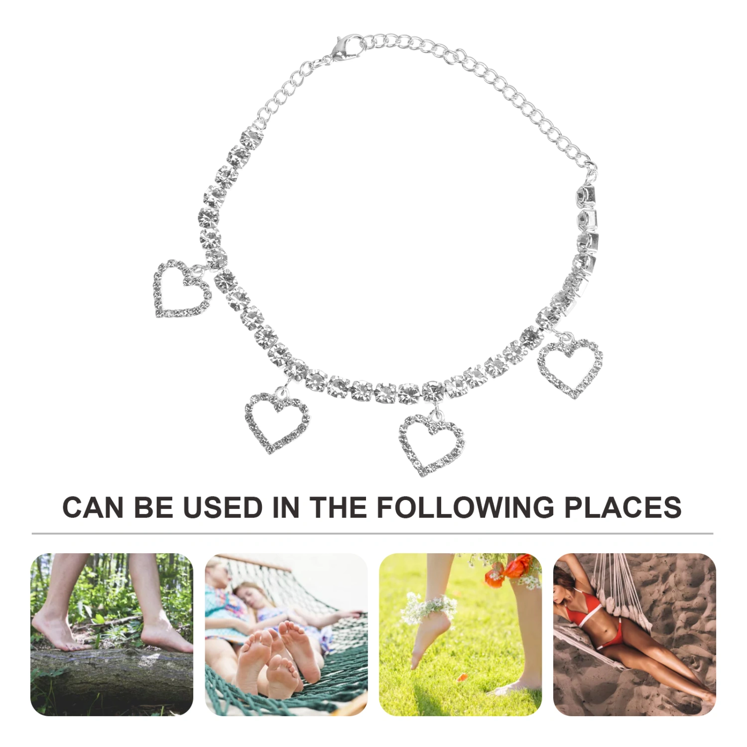 1PC All-match Female Foot Chain Rhinestone Inlaid Heart-shaped Pendant Anklet