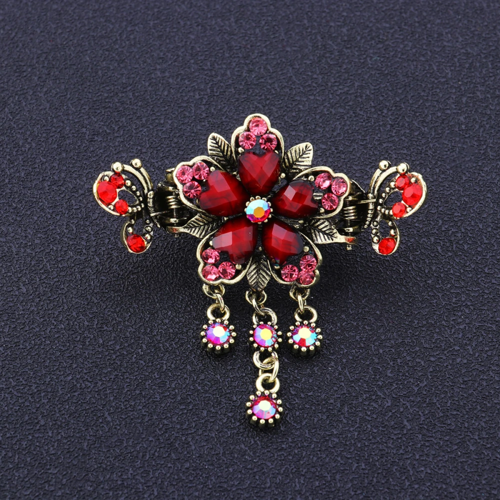 Vintage Style Jaw Clips Elegant Ponytail Clips Rhinestone Flower Grip Clips Hair Accessories (Red)