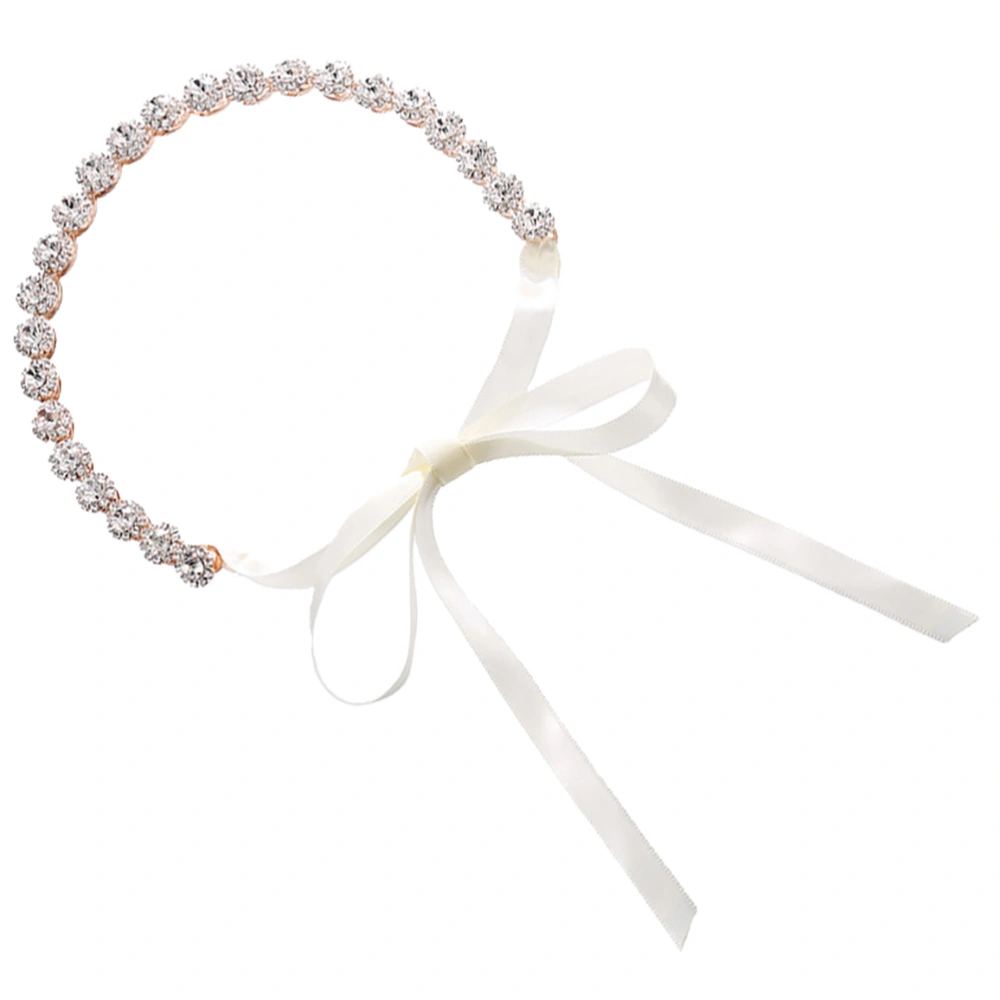 1Pc Bride Alloy Headband with Ribbon Rhinestone Headpiece Elegant Headwear