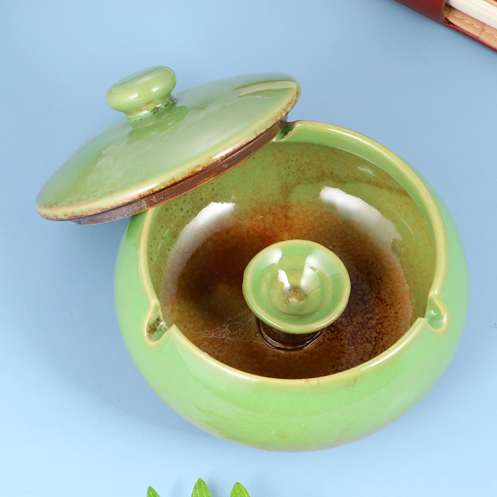 Vintage Ceramics Ashtray Creative Household Ashtray Cigarette Smoking Ash Tray Desktop Ornamet for Living Room Home (Green)