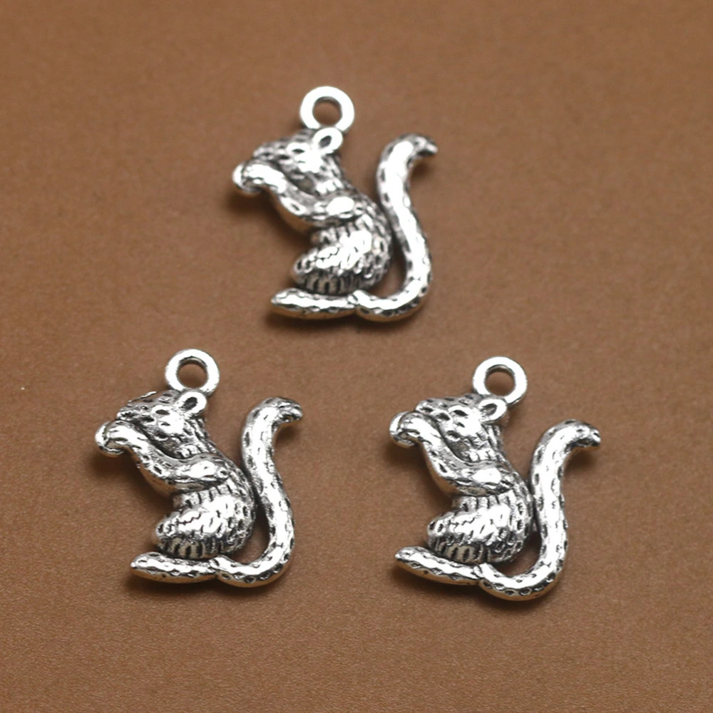 20pcs Alloy Double-sided Pendants Squirrel Charms DIY Jewelry Making Accessory for Necklace Earrings (Antique Silver)