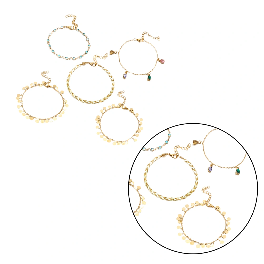 5Pcs Alloy Anklets Rhinestone Ankle Chain Delicate Ankle Jewelry Foot Chain Ankle Chain Golden