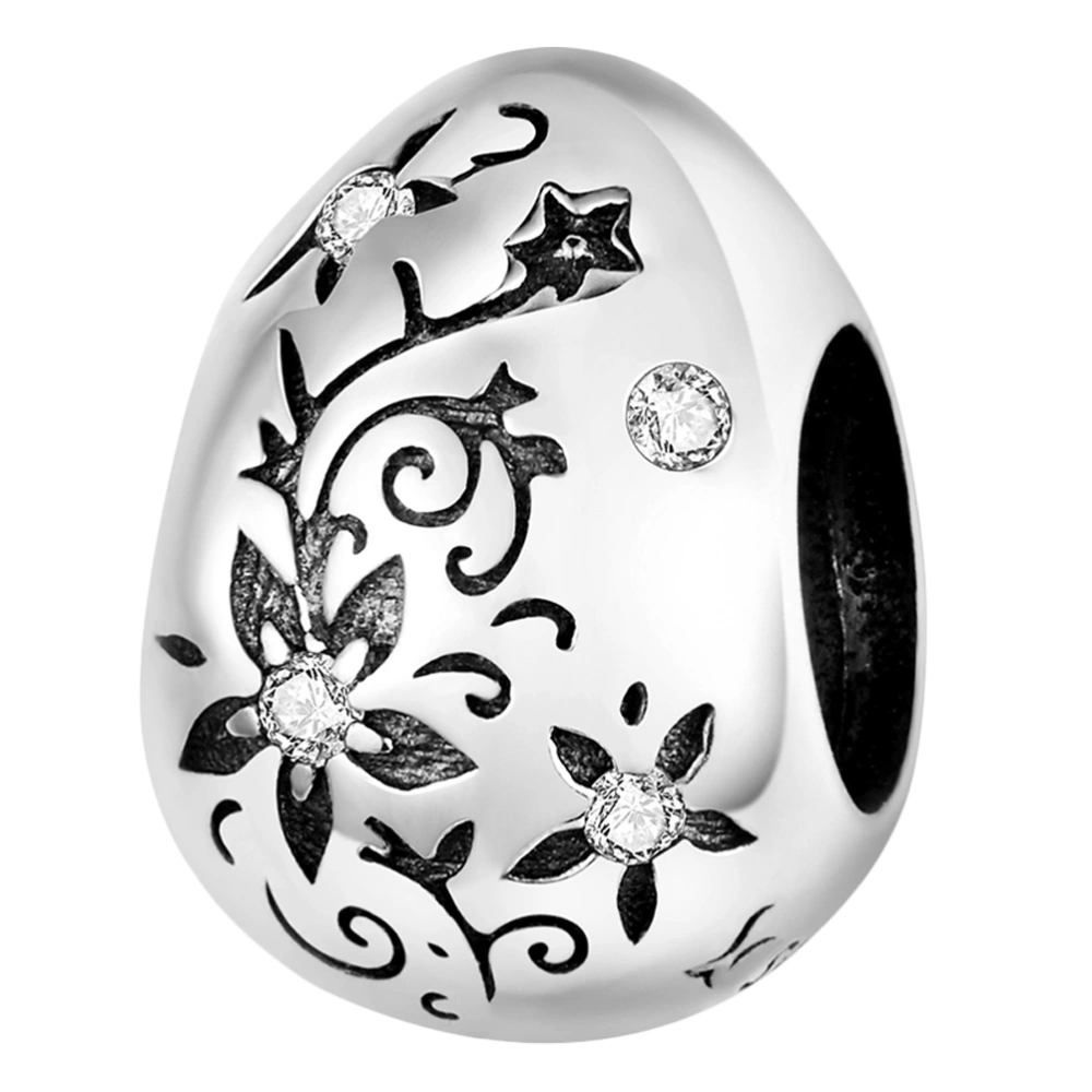 Retro Pattern S925 Silver DIY Beads Happy Easter Printed Egg Shaped Loose Beads Handmade Bracelet Accessories