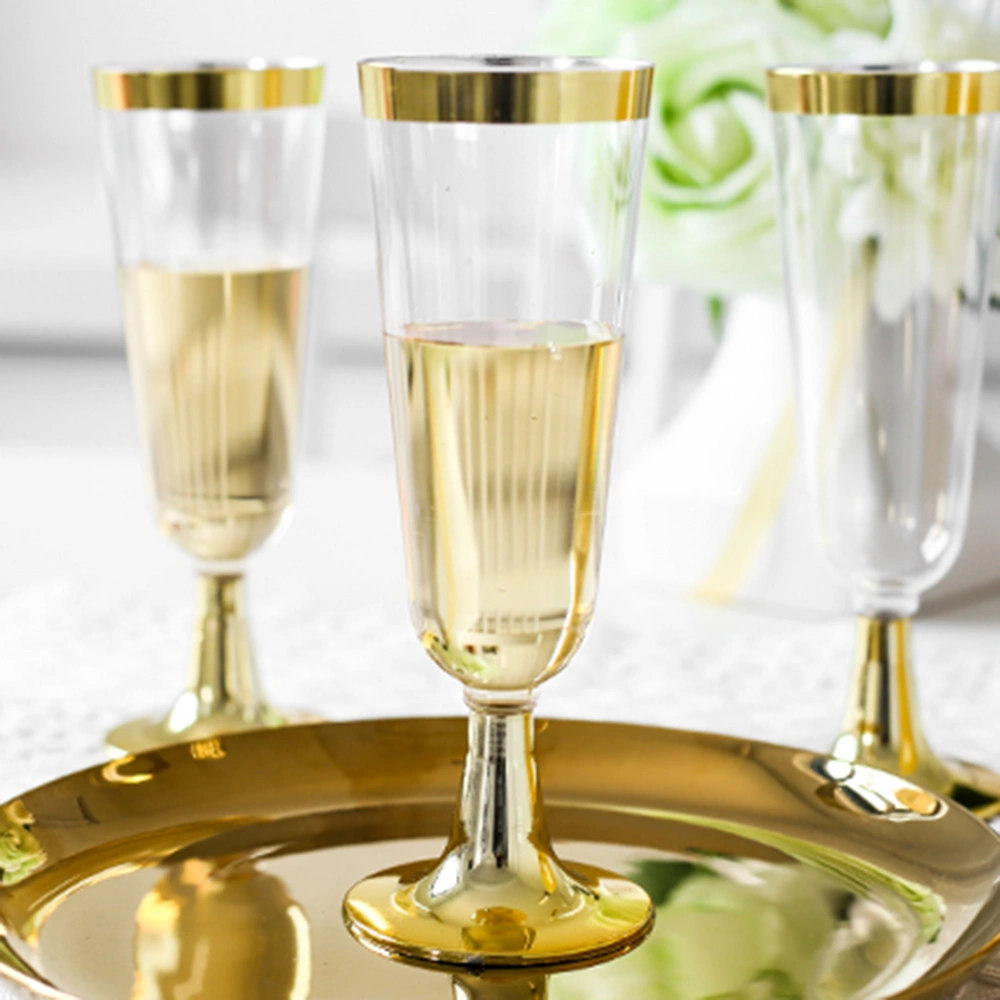 10pcs of One Set 160ML Creative Plastic Cups Disposable Champagne Cocktail Goblet Wedding Party Drink Cups for Bar Restaurant (Golden)