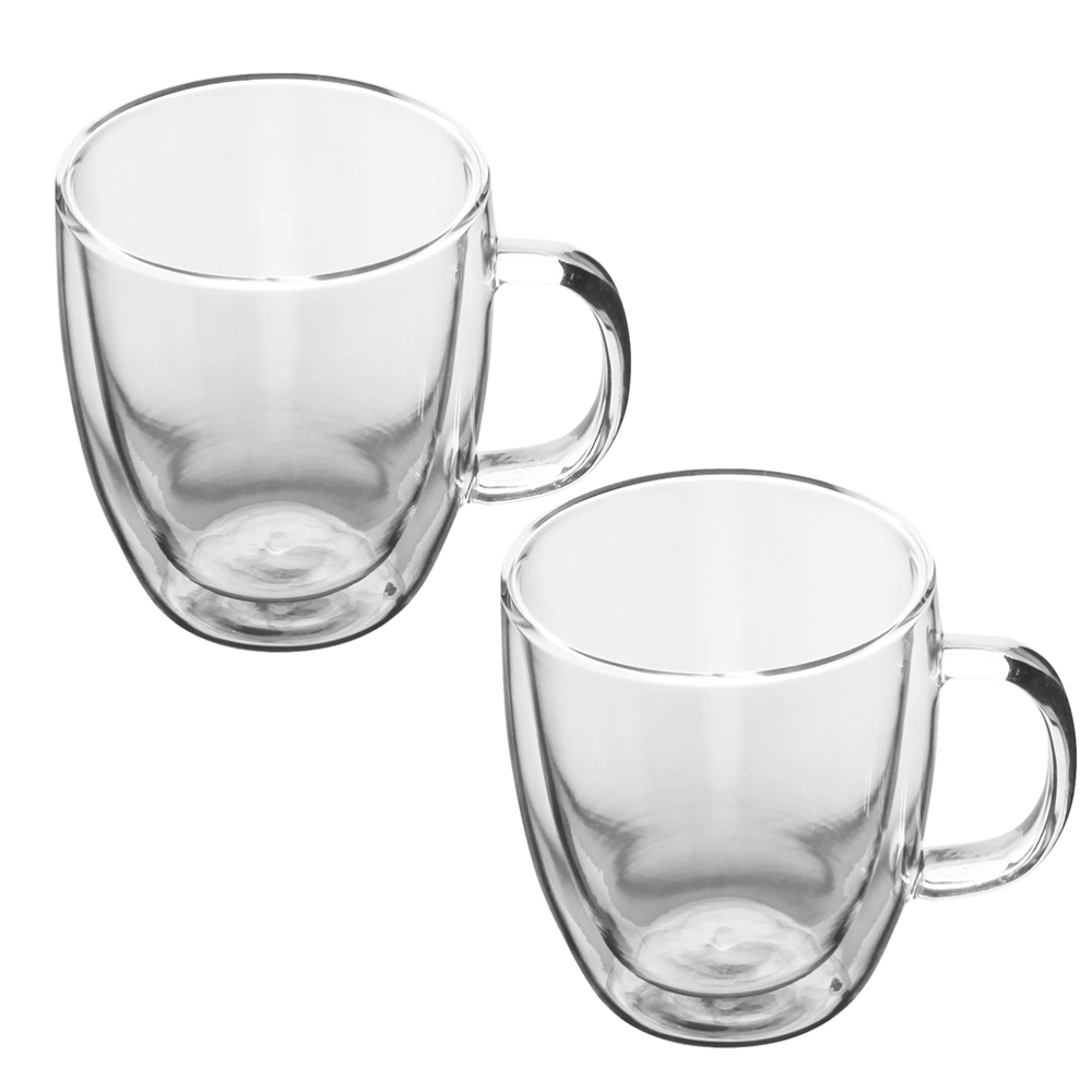 2Pcs 350ML Double Wall Glass Coffee Mug Heat Resistant Clear Cup Thermal Mug with Handle Dishwasher Safe Cup