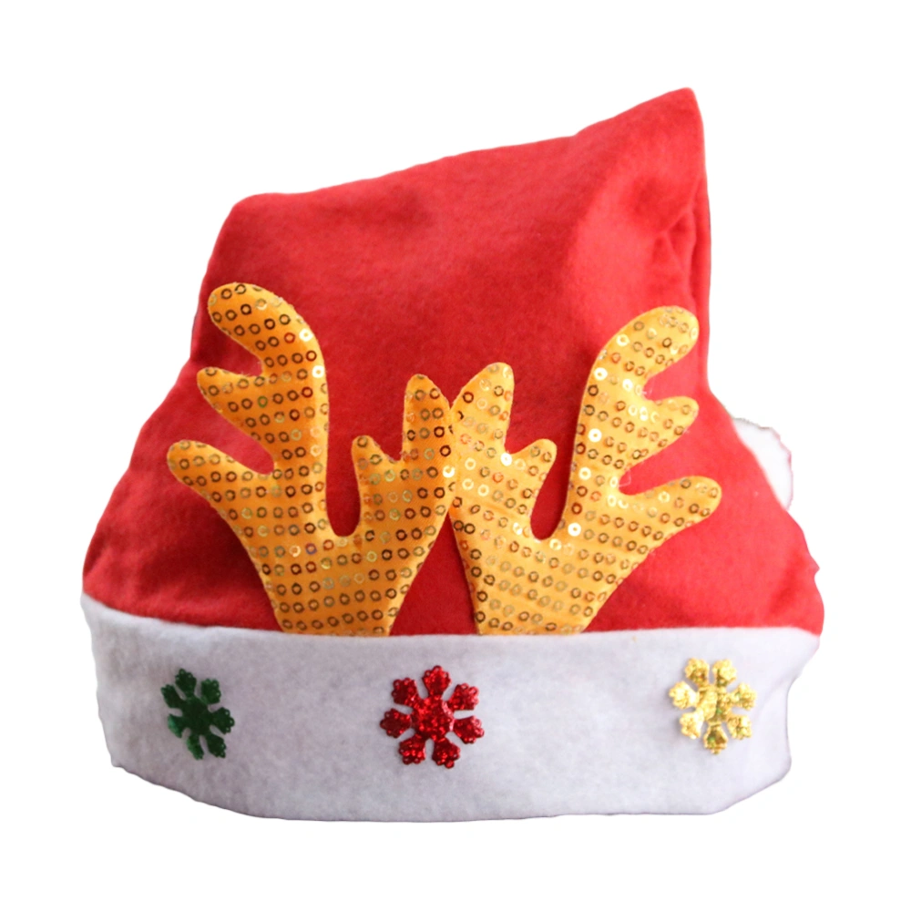 Bling Seqins Christmas Hat Comfortable Antler Headwear for Merry Christmas Ornament (Red)