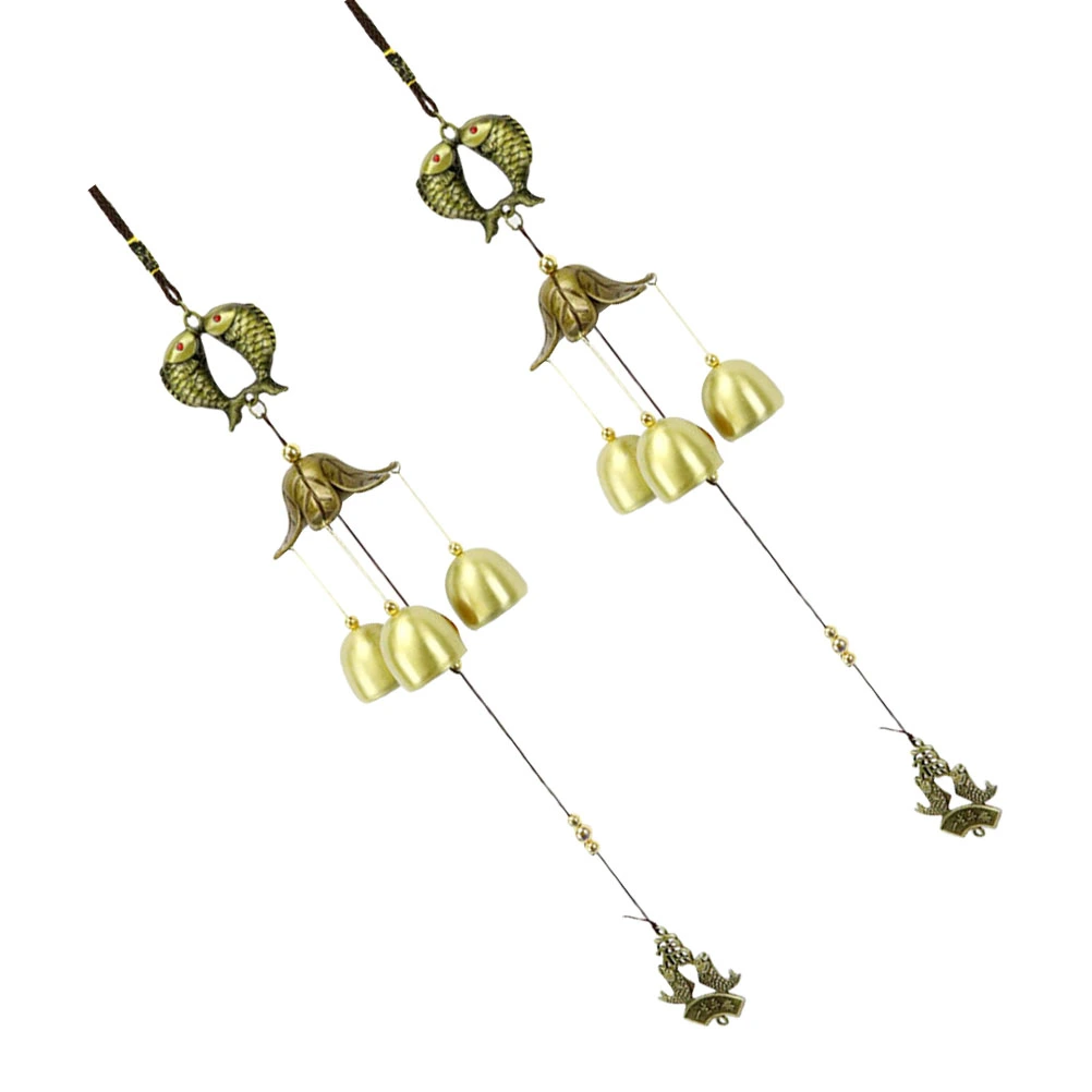 2pcs Festival Decoration Retro Double Fish Wind Chime Fortune Bell Home Car Hanging Decor for Scenic Spot Home (Monolayer Double Fish)