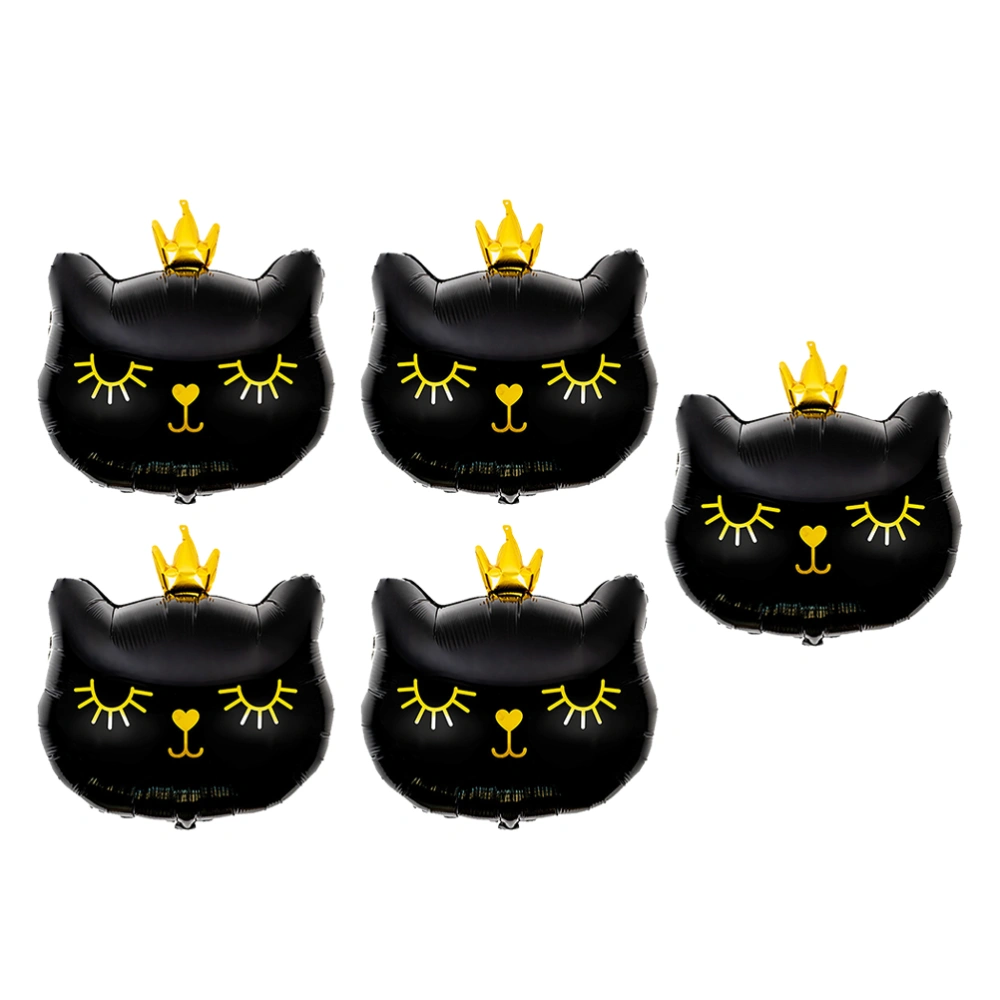 5pcs Crown Cat Foil Balloon Lovely Cartoon Animal Balloons Decor Party Supplies