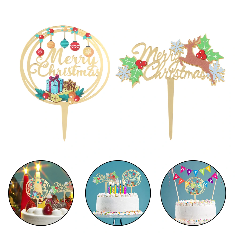 2Pcs Christmas Decorative Cake Toppers Christmas Crafts Material Cake Decor