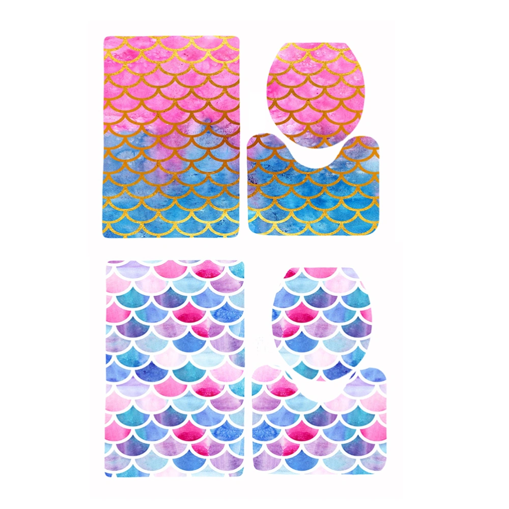 1 Set Bathroom Mat Supplies Scale Design Floor Mat Set Toilet Rug Closestool Lid Cover For Home Hotel (MRYSJ5 45x75cm)