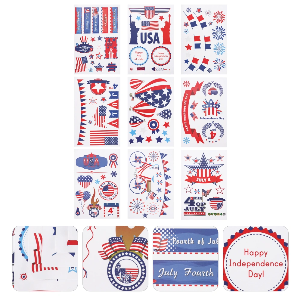 9 Pcs American Independence Day Theme Stickers Wall Art Wall Decals Party Decors