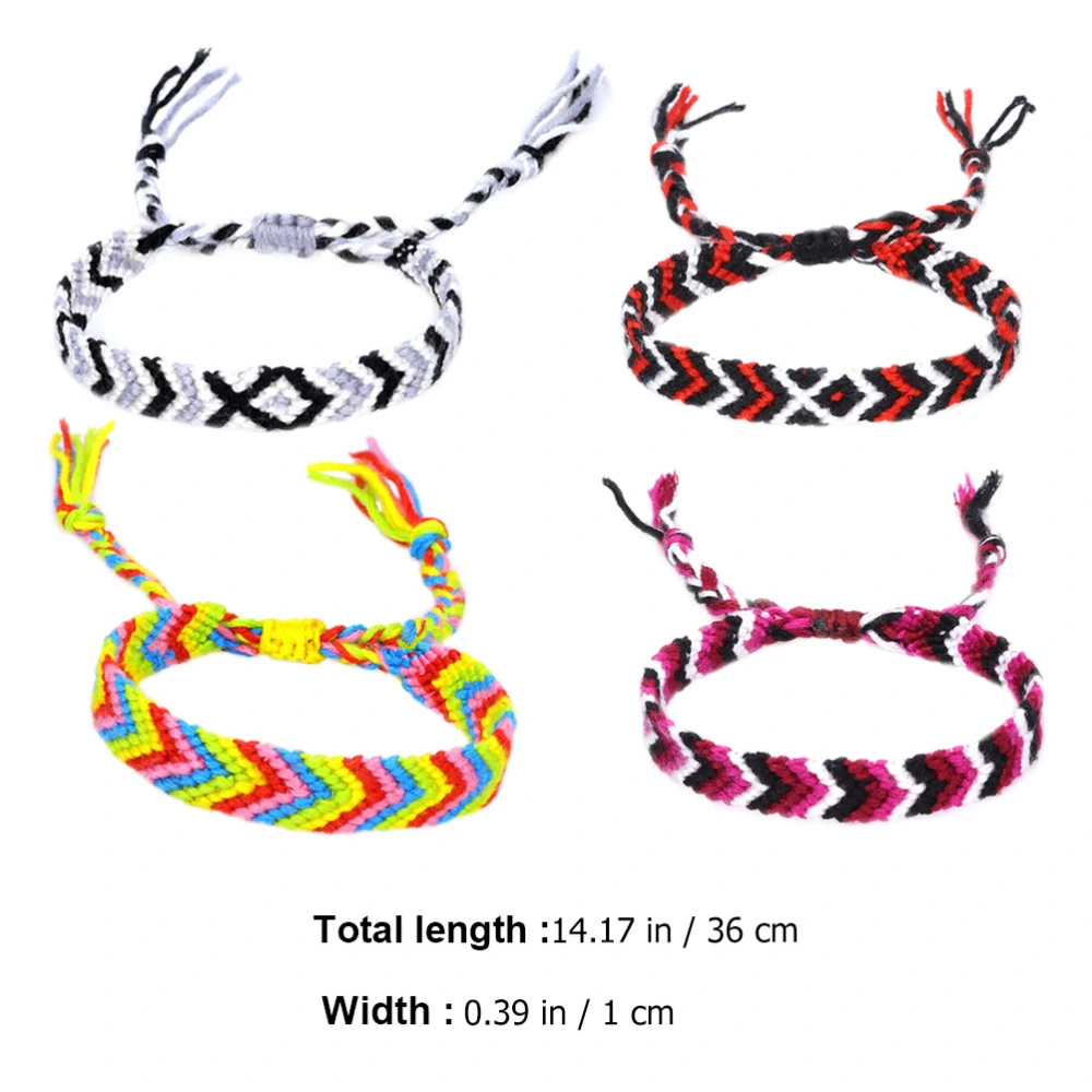 4pcs Bohemian Ethnic Style Bracelets Adjustable Woven Hand Ropes (Random Color)