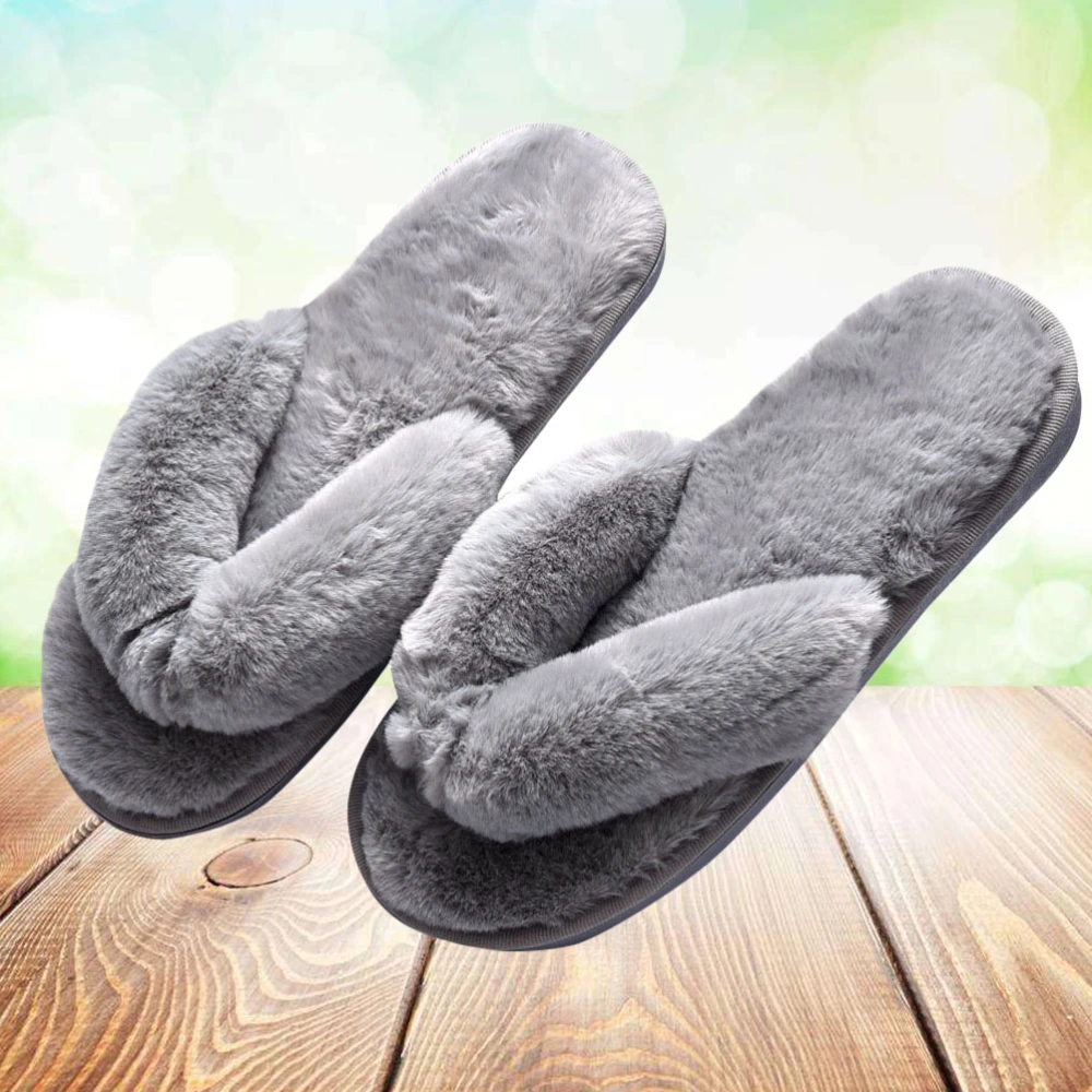 Women's Shoes New Flip-Flops Ladies Pinch Plush Slippers Ladies Home Family Word Flat With Non-Slip Slippers - Size 40-41 (Gray)