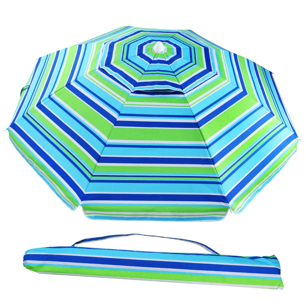 MOVTOTOP 6.5 Feet Striped Beach Umbrella UV Protection with Tilt and Telescoping Pole Adjustable Sand Umbrella with Sand Anchor and Carry Bag (Blue and Green)