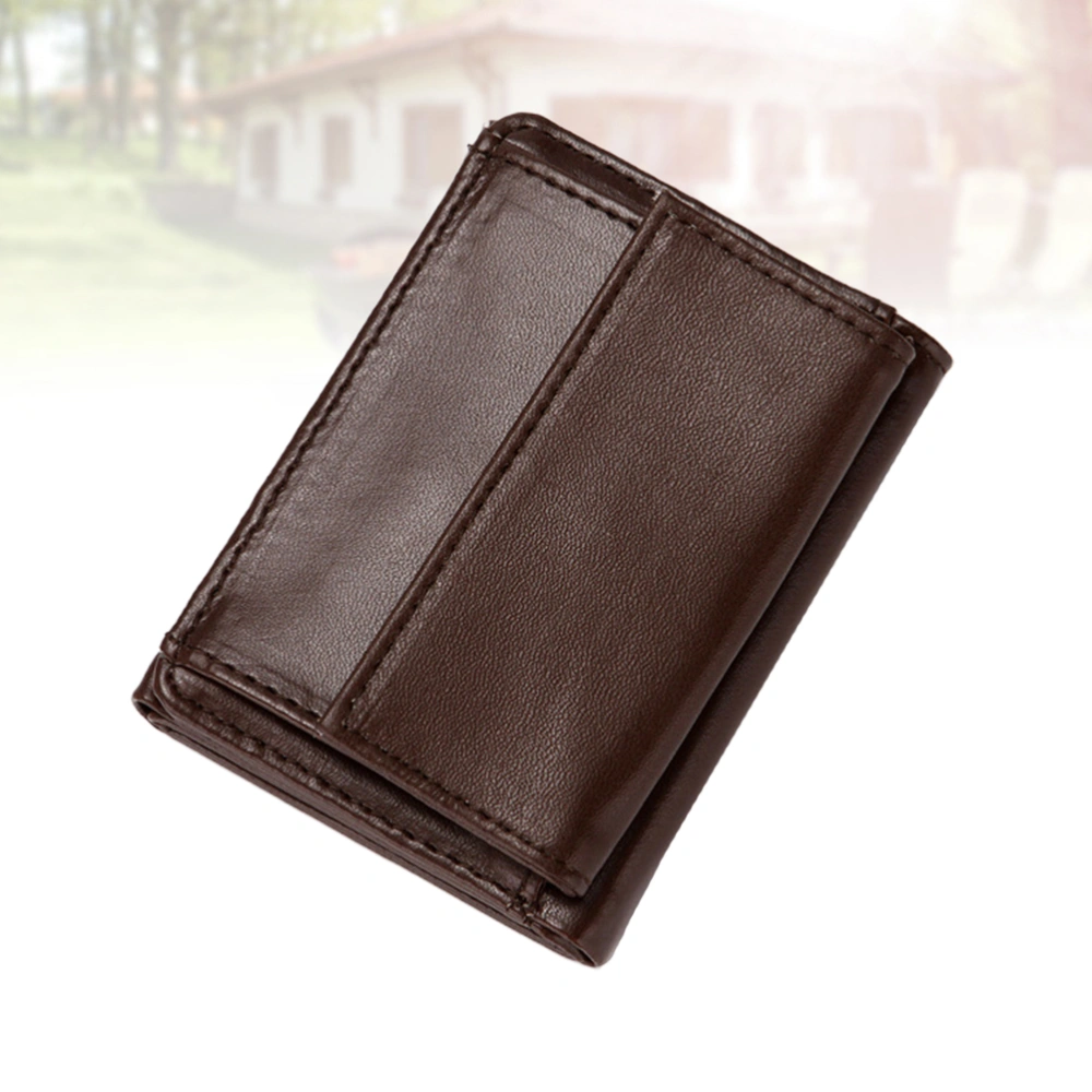 Coffee Portable Male Wallet Multifunctional PU Leather Purse Retro Short Small Coin Purse Delicate Buckle Holder