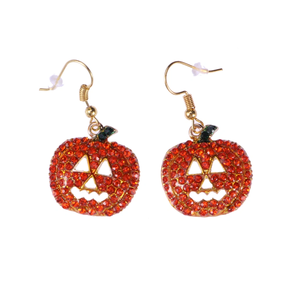 Halloween Pumpkin Earrings Hypoallergenic Crystal Dangle Earring for Women Girls (Red)