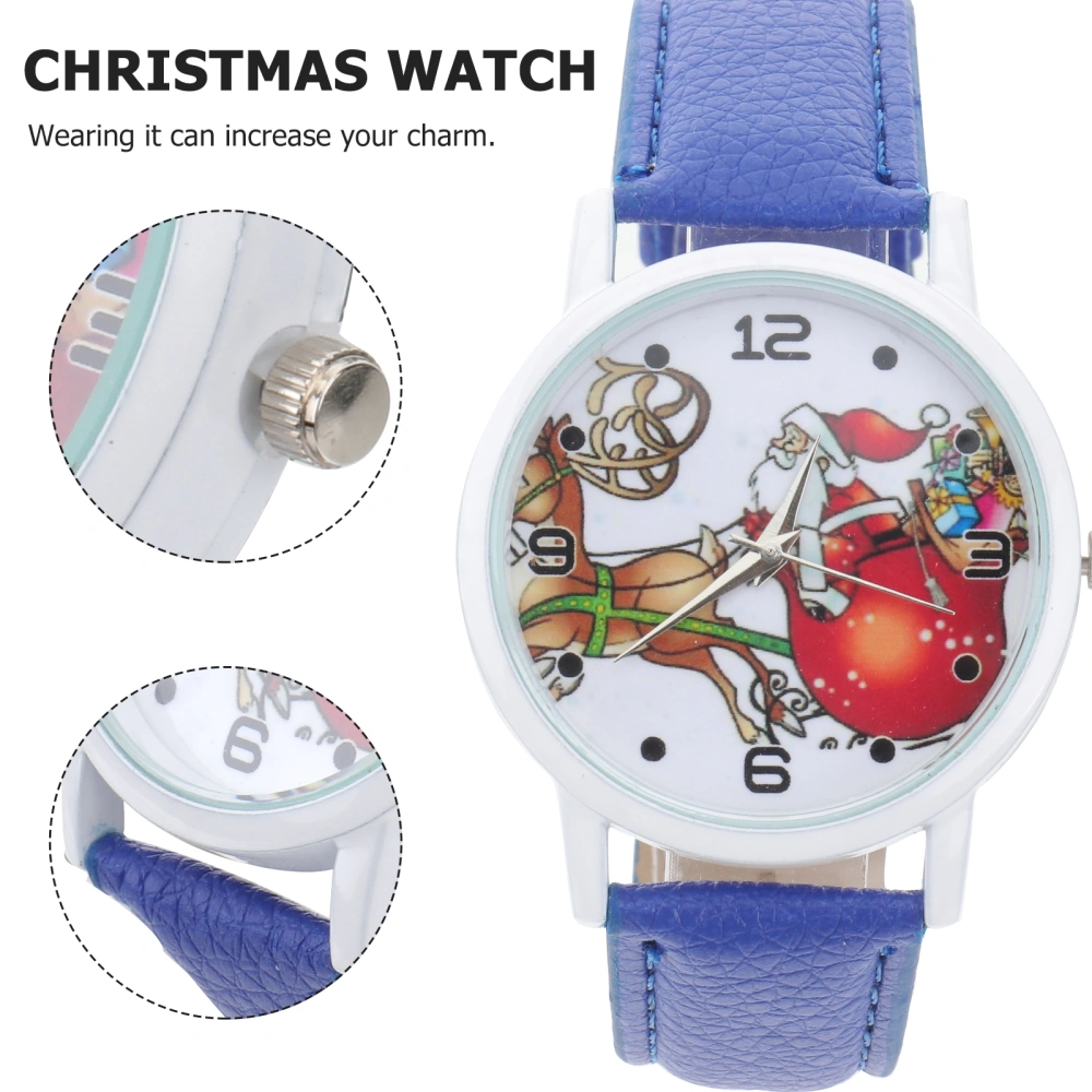 Adorable Women Christmas Wrist Watch Quartz Watch Leather Watchband Cartoon Quartz Watches (Blue, Socking)