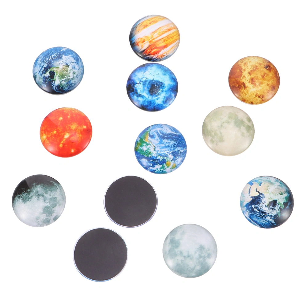 12PCS Fridge Magnet Sticker Planet Theme Glass Refrigerator Magnet Glass Decal