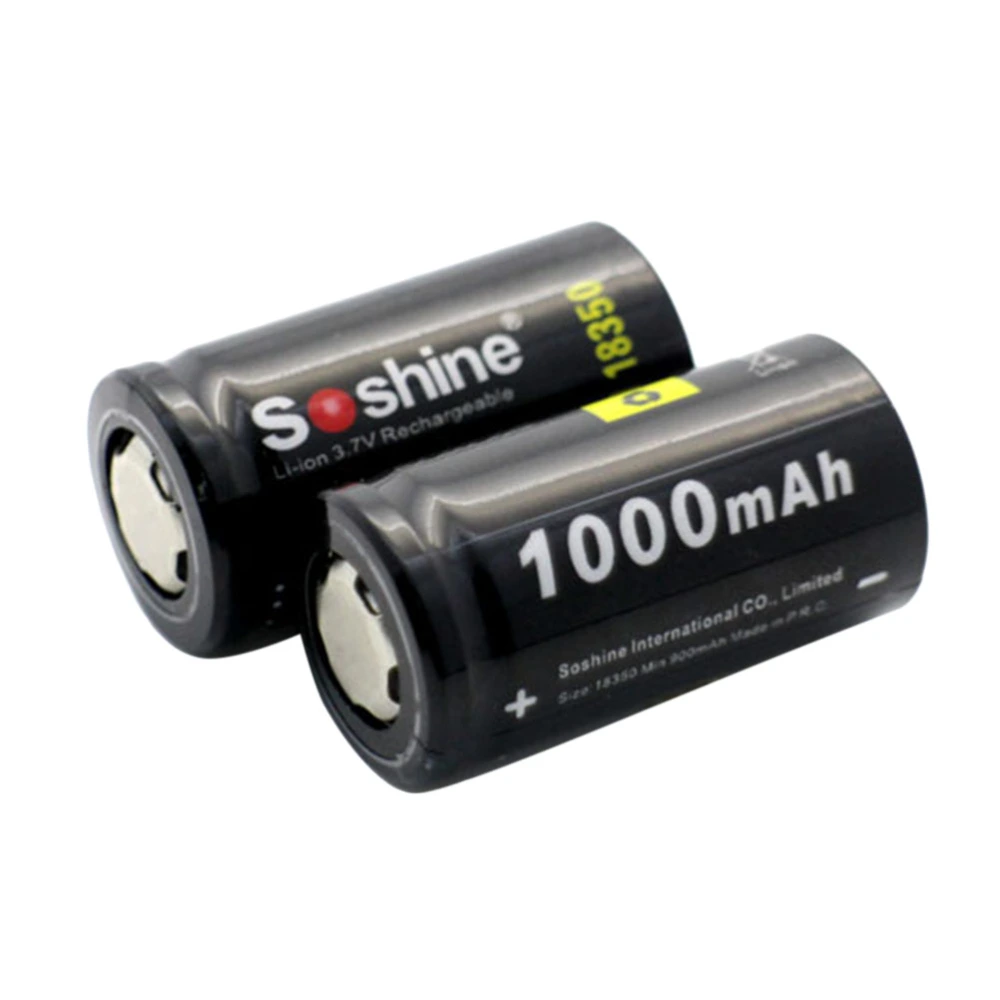 2pcs Lithium Battery 18350 3.7V 1000mAh Rechargeable Li-ion Battery (Black)