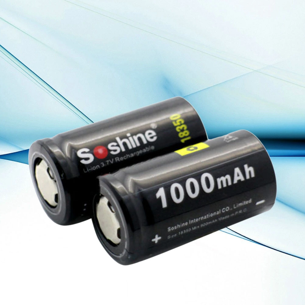 2pcs Lithium Battery 18350 3.7V 1000mAh Rechargeable Li-ion Battery (Black)