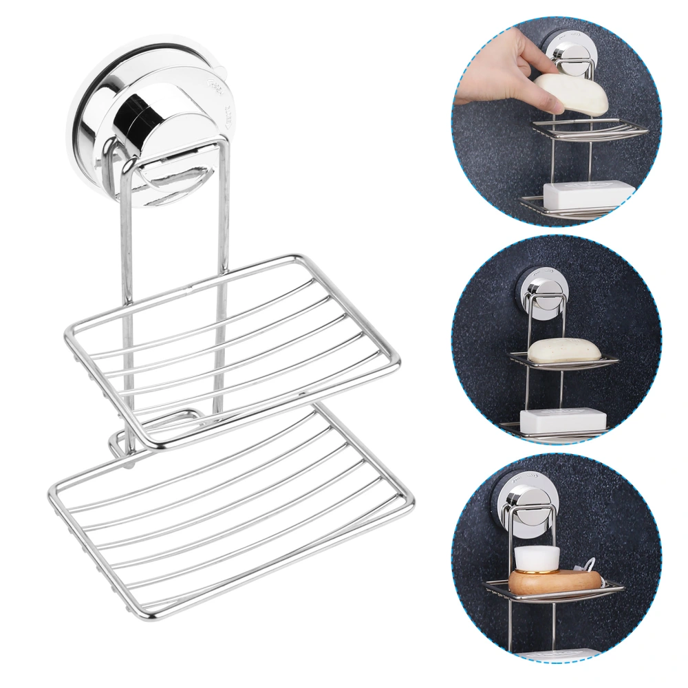 Double Layer Soap Dish Holder Stainless Steel Strong Suction Cup Soap Basket