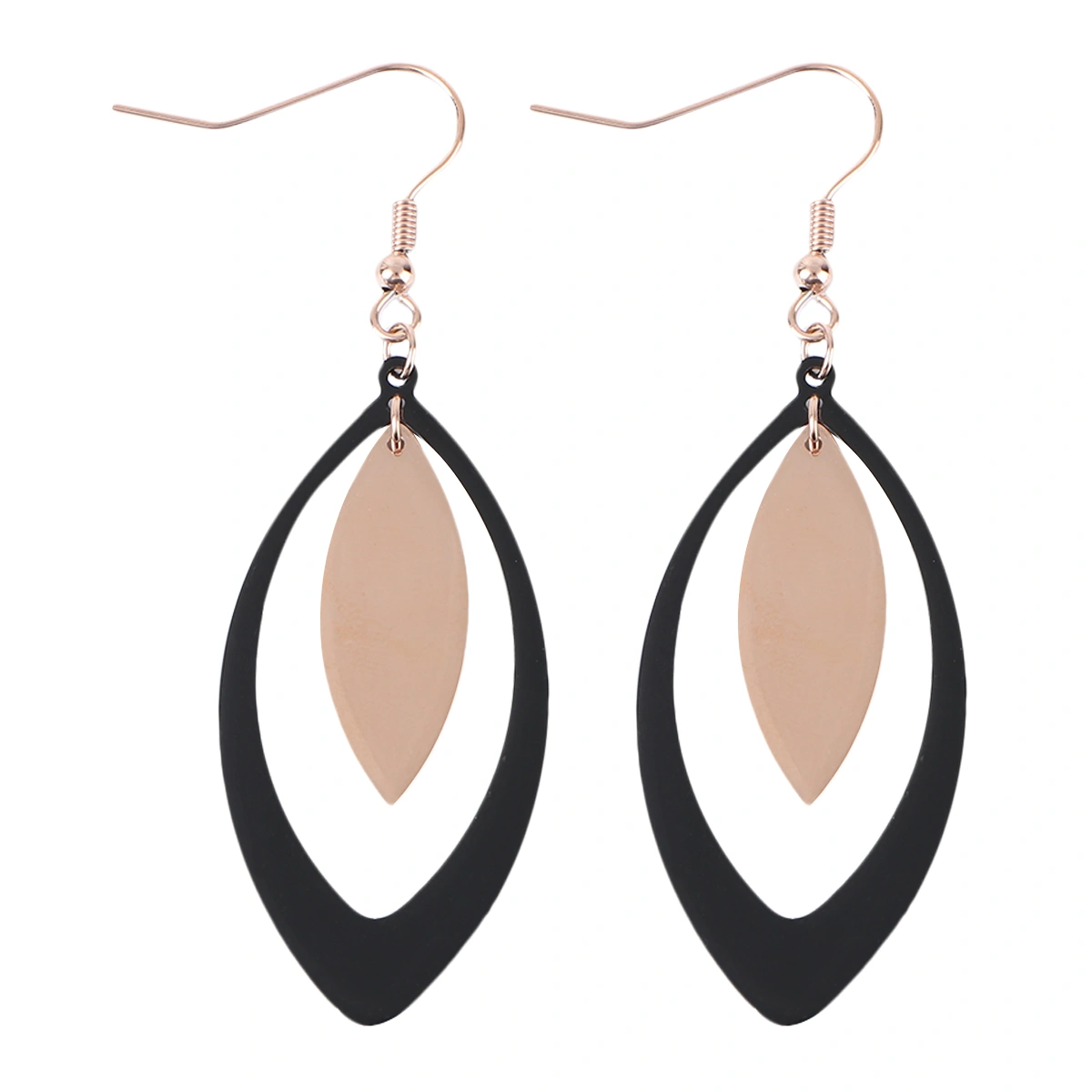 Titanium Steel Eardrop Fashion Hollow-out Leaf Earring Double Color Ear Jewelry Elegant Women Ear Ornament