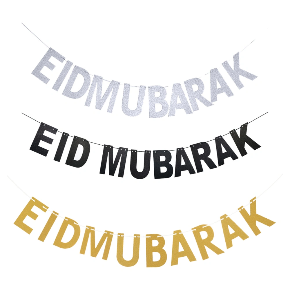 3pcs Ramadan Eid Mubarak Banners Buntings Hanging Paper Flags Decorations