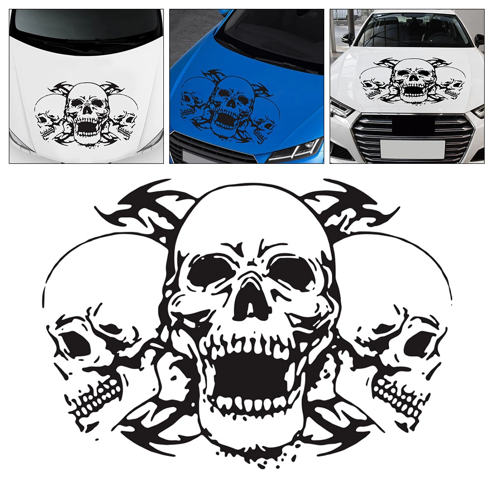 Three Skulls Hood Sticker Decor Personality Car Decals Vehicle Decor Accessories