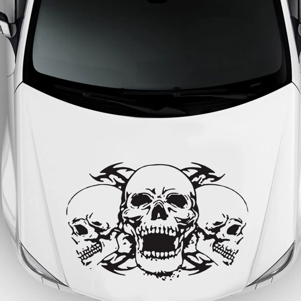 Three Skulls Hood Sticker Decor Personality Car Decals Vehicle Decor Accessories