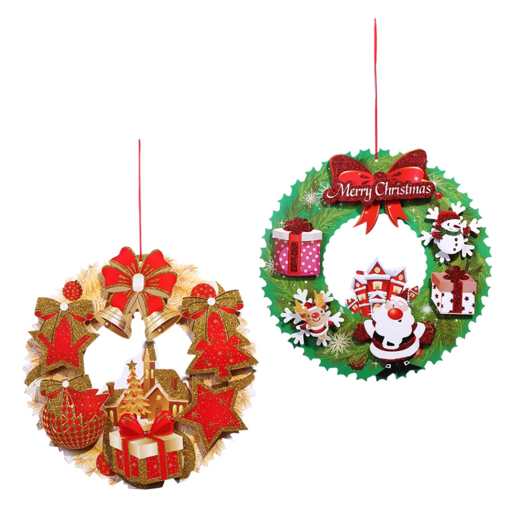 2PCS Christmas Decoration 3D Round Paper Garland Door Sign Lifelike Colorful Hanging Wreath Wall Ornament (Pattern 3/4)