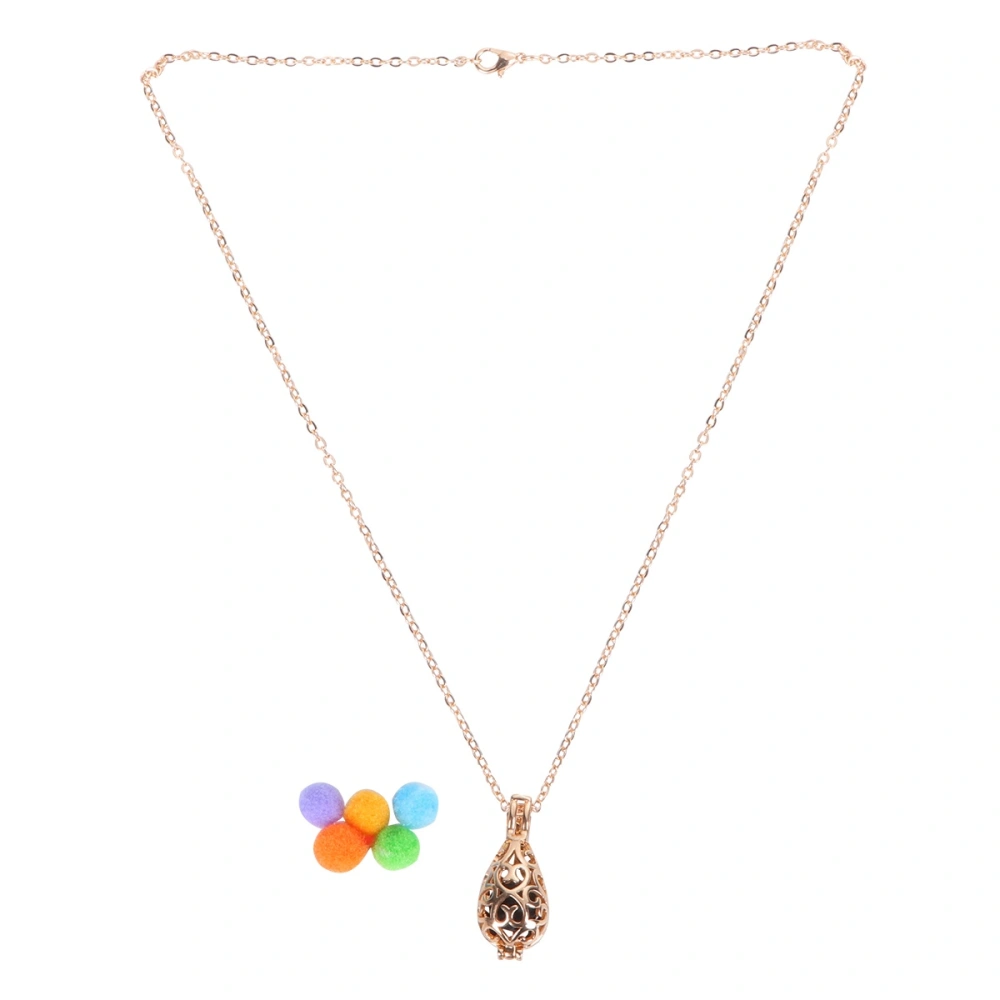 1Pc Waterdrop-shape Hollowed-out Pendant with Aroma Ball Pelelith Necklace Creative Neck Chain for Birthday with 5 Cotton Balls and a Pelelith Ball (Golden)