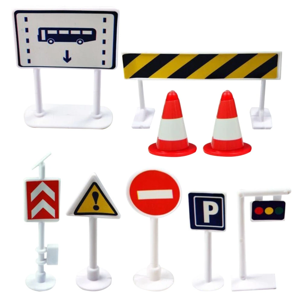 9Pcs Simulated Traffic Barrier Signs Warning Roadblock Children Road Sign Toy