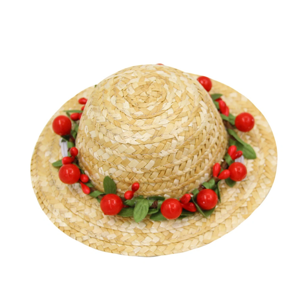 Dog Hawaii Straw Woven Hat Creative Pet Headdress Pet Flower Straw Photo Prop (Red Daisy, Size S)