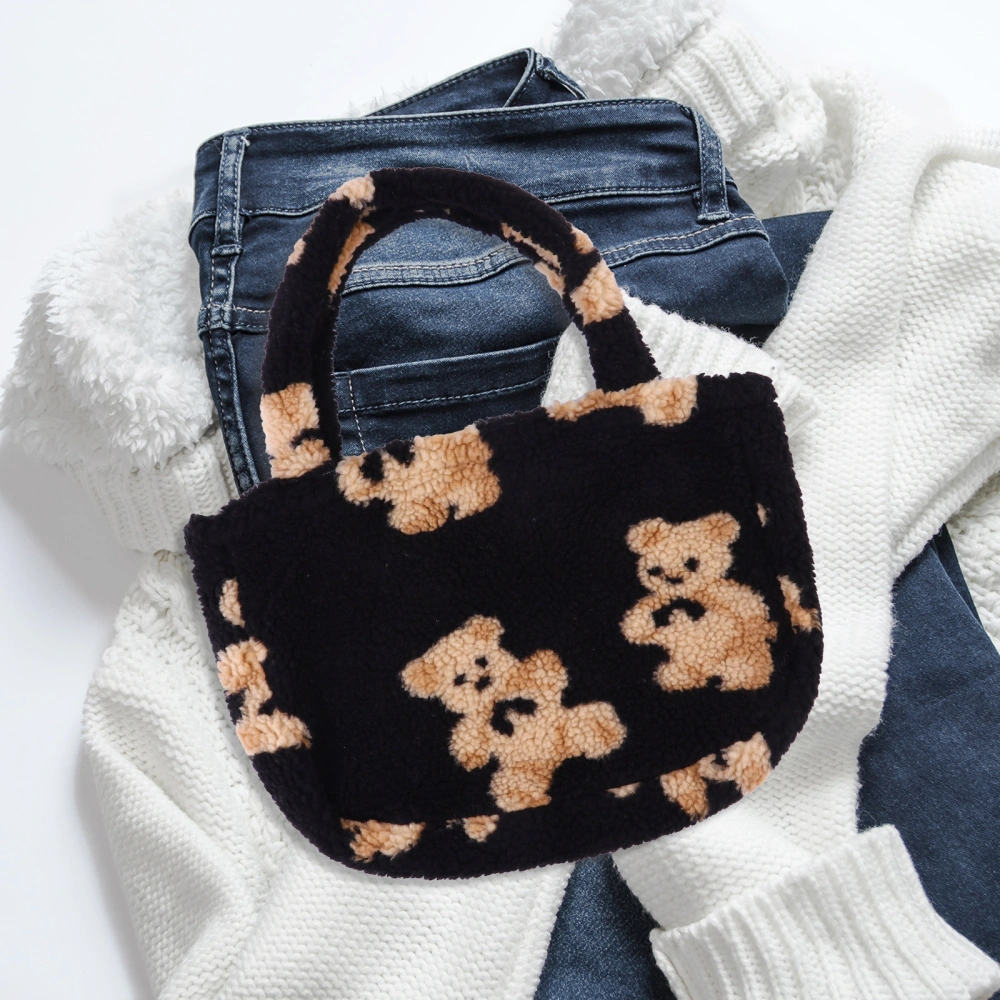 Fashion Large Capacity Shoulder Bag Adorable Bear Pattern Berber Fleece Handbag