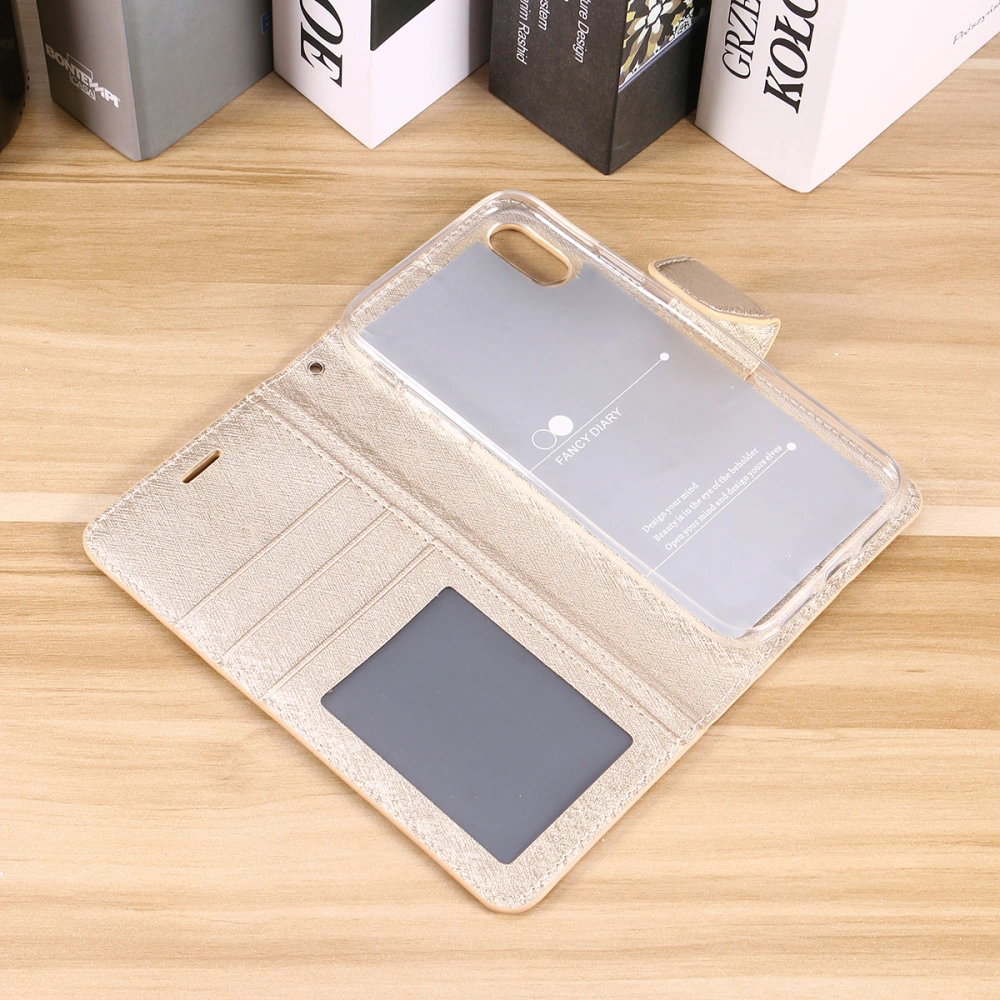 Silk Lines Phone Case Stand PU Leather Phone Cover Slot Protective Shell Compatible for iPhone XR Golden