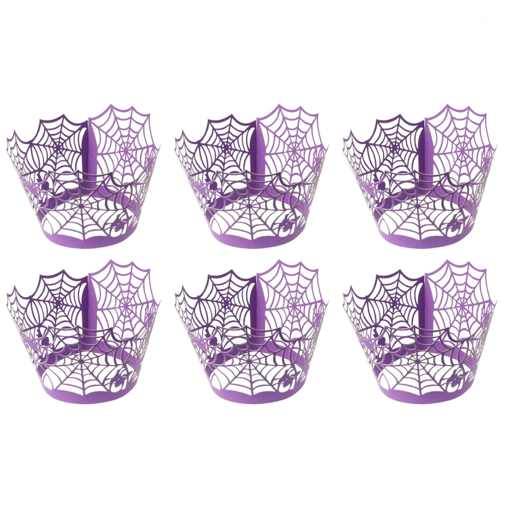 50 Pcs Hollow Spider Web Design Cupcake Wrappers Decor Wedding Birthday Party Baby Shower Wrap(Purple)