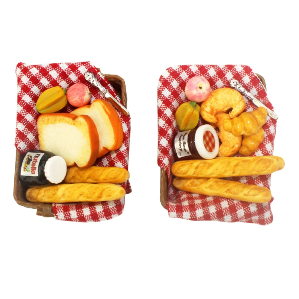 2 Sets Miniature Bread Basket Mini DIY Bread Kit Miniature Doll Breakfast Mini House Food Decor