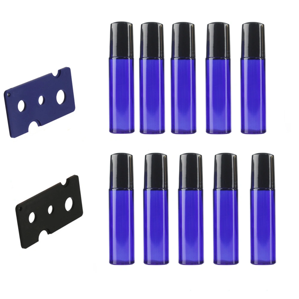 10pcs 10ML Protable Roller Balls Roller Bottles with 2pcs Opener Pry Tool for Essential Oils Perfume Bottle (Blue Bottle)