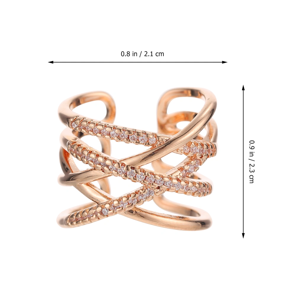 Women Ring Chic Crossed Lines Finger Ring Zircon Opening Ring Women Jewelry