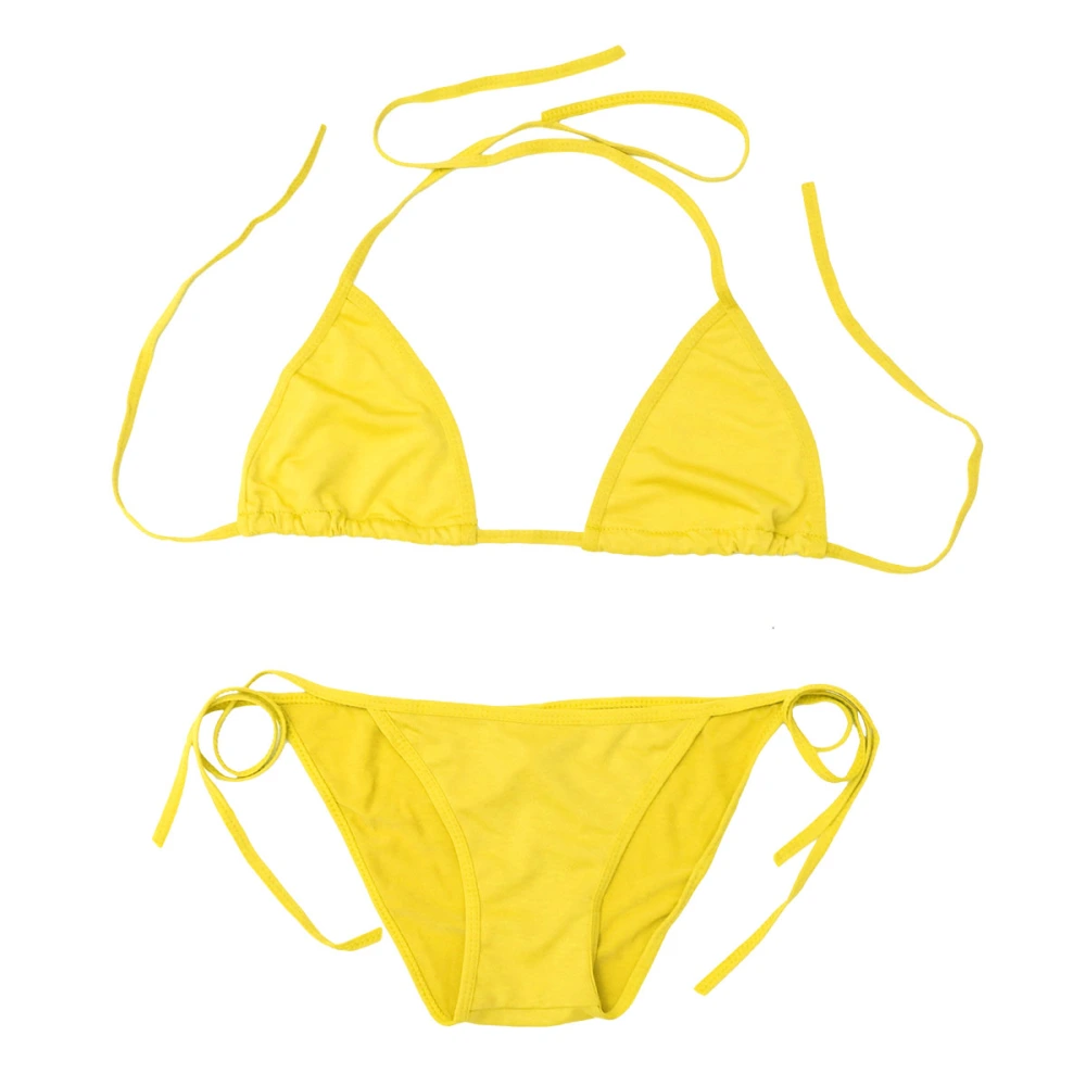 Women Splicing Swimwear Candy Color Sexy Bandage Bikini Summer Beach Swimsuit - Size L (Yellow)