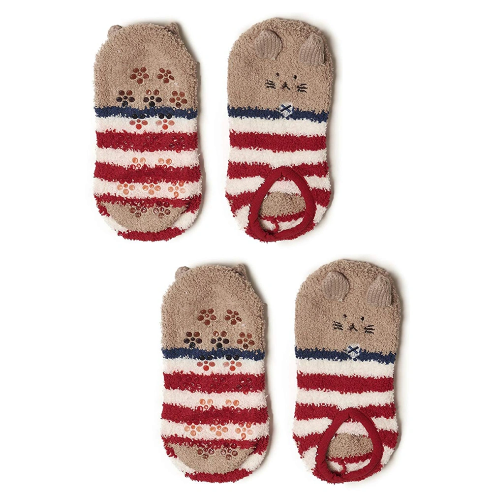 Kids Animal Winter Cozy Warm Fuzzy Slipper Socks Coral Warm Socks 14-16 (Red)