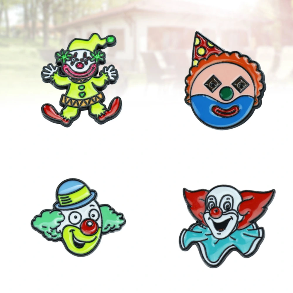 4pcs Circus Clown Brooches Funny Alloy Brooch Cartoon Breastpin Fashion Clothes Pin for Kids Adults