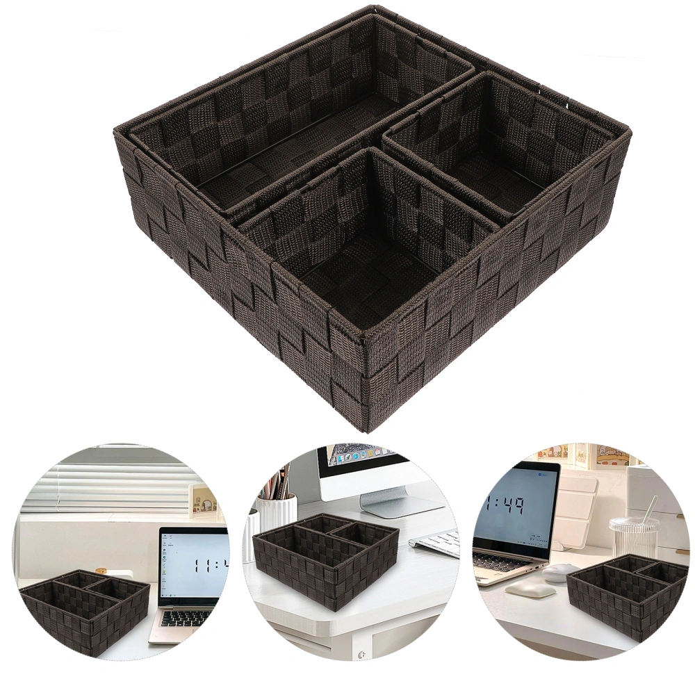 4pcs Woven Storage Boxes Sundries Organizing Small Cube Bin Containers