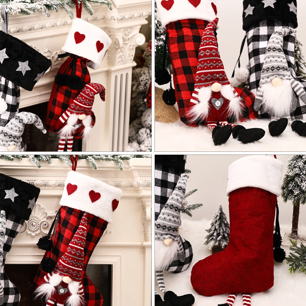 1pc Christmas Checked Style Stocking Gift Bag Xmas Stocking Scene Layout Pendant