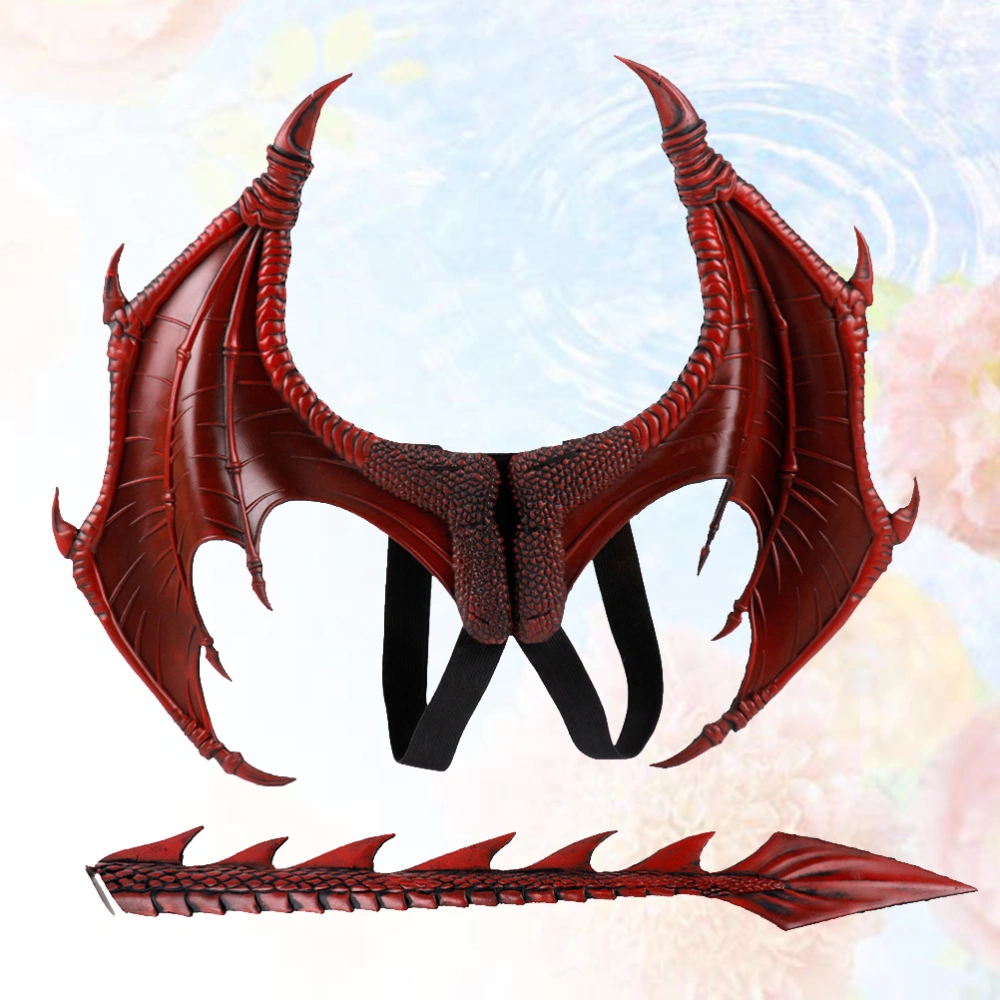 Red Dragon Wings and Tail Clothing Accessory Set Children Cosplay Costume Performing Prop Decorative Stage Props for Halloween Carnival